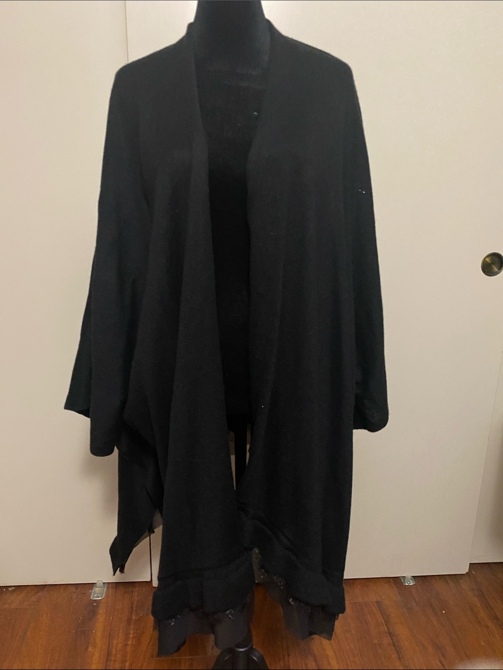 Black Women's Open-Front Draped Sweater Cardigan